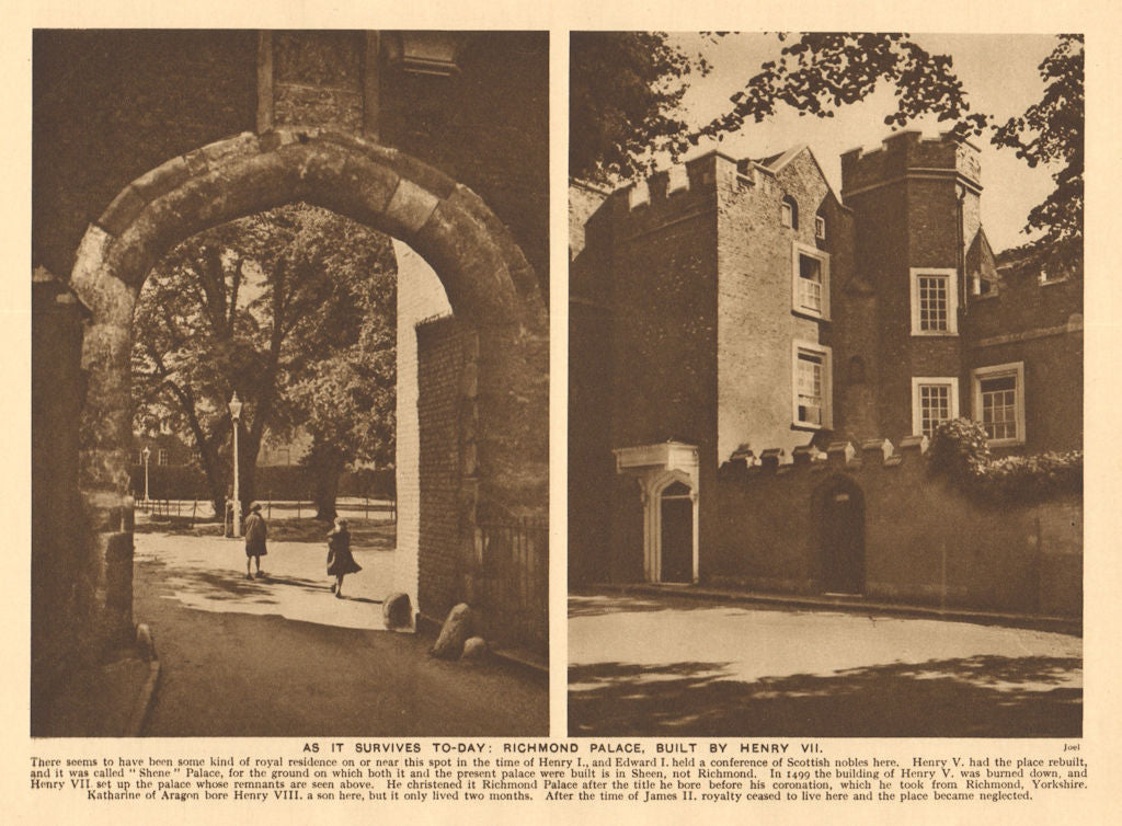 Richmond Palace Gate House, built by Henry VII. 1926 old vintage print picture